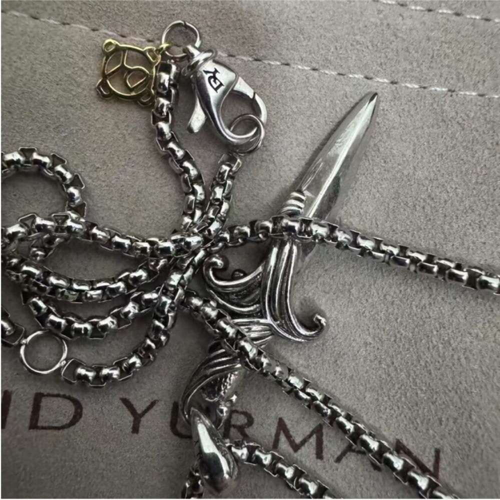 David Yurman Sterling Silver Dagger Pendant Necklace with Black Accents - Picture 5 of 6